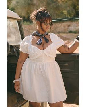 Boohoo Plus Woven Milkmaid Button Down Skater Dress - White