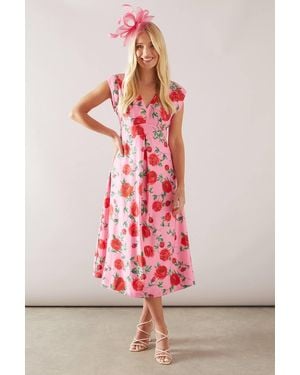 Wallis Petite Floral Print Twill Midi Dress - Pink