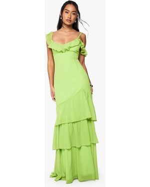 Boohoo Chiffon Strappy Ruffle Maxi Dress - Green