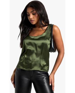 Boohoo Basic Satin Scoop Neck Cami - Green