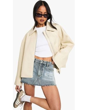 Boohoo Faux Leather Zip Jacket - Natural