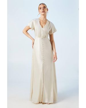 Oasis Champagne Shimmer Flutter Sleeve Maxi Wedding Dress - White