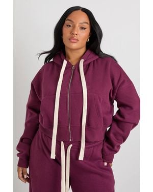 Boohoo Plus Contrast Drawcord Boxy Crop Hoodie - Purple