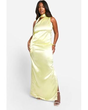 Boohoo Plus Premium Satin One Shoulder Top & Maxi Skirt Co-Ord - Yellow