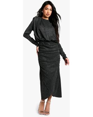 Boohoo Sequin Crew Neck Long Sleeve Midaxi Dress - Black