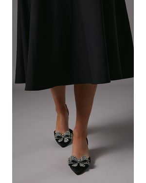 Coast Sylvie Jeweled Bow Satin Slingback Court Shoes - Black
