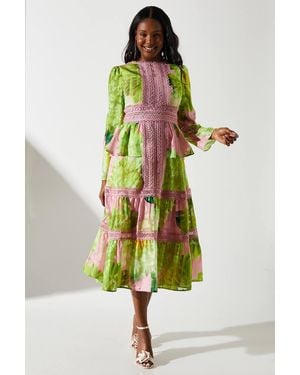 Coast Jacquard Peplum Lace Trim Dress - Multicolor