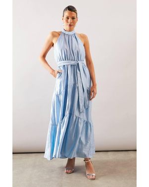 Wallis Textured Organza Tiered Maxi Dress - Blue
