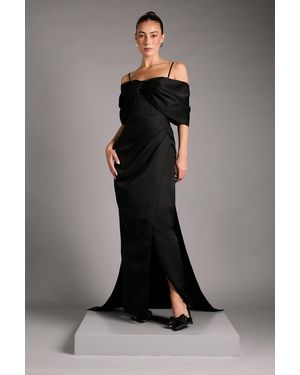 Coast Bardot Satin Dress With Bow Back Detail - Black