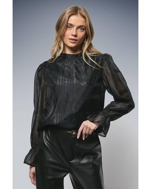 Oasis Sequin Floral Embroidered Frill Neck Blouse - Gray