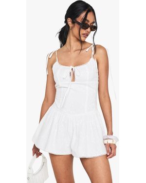 Boohoo Broidery Flippy Romper - White