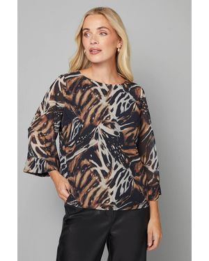 Wallis Petite Abstract Animal Overlayer Top - Black
