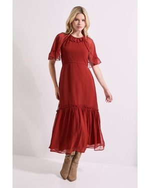 Dorothy Perkins Frill Cape Sleeve Tiered Chiffon Midi Dress
