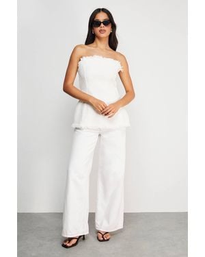 Warehouse Fray Detail Denim Bandeau Top - White