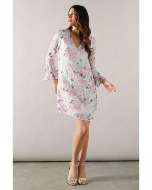 Wallis Floral Metallic Ruffle Sleeve Shift Dress - Pink