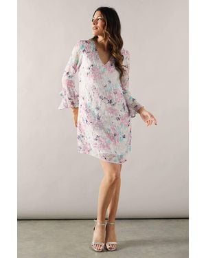 Wallis Floral Metallic Ruffle Sleeve Shift Dress - Pink
