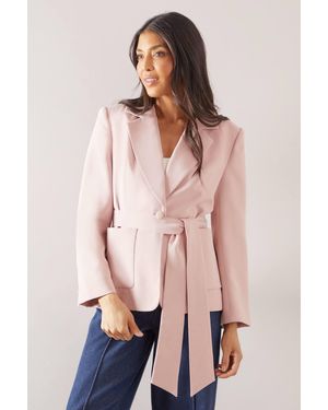 Wallis Petite Patch Pocket Tie Neck Blazer - Pink
