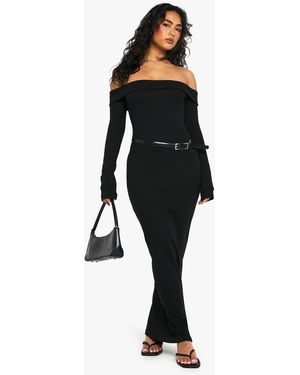 Boohoo Basic Rib Bardot Maxi - Black