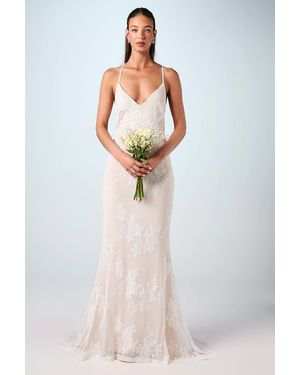 Coast V Neck Embellished Mesh Cami Maxi Wedding Dress - White