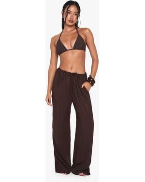 Boohoo Cheesecloth Wide Leg Beach Pants - Brown