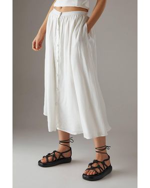 Warehouse Premium Linen Blend Drop Waist Button Through Maxi Skirt - Gray