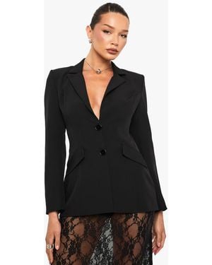 Boohoo Shoulder Pad Backless Blazer - Black