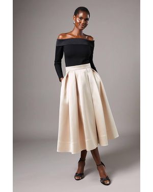 Coast Twill Pleat Midi Skirt - Natural