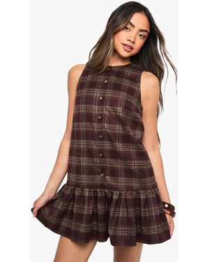 Boohoo Check Smock Mini Dress - Brown