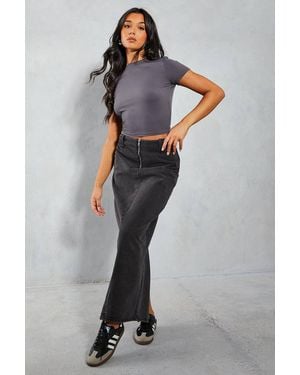 MissPap Denim Zip Front Maxi Skirt - Blue