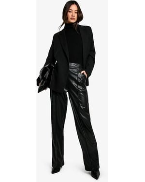 Boohoo Tall Straight Leg Faux Leather Trouser - Black