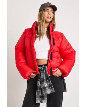 Boohoo Quilt Detail Puffer Jacket - Red
