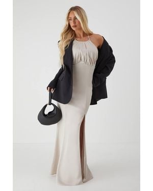 MissPap Halter Neck Split Hem Maxi Dress - Natural