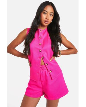 Boohoo Textured Linen Look Tie Back Waistcoat - Pink