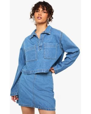 Boohoo A-Line Denim Skirt - Blue