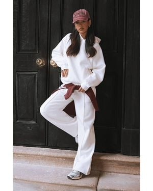 Boohoo Pintuck Detail Deep Waistband Wide Leg Jogger - White