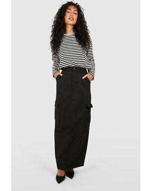 Boohoo High Waisted Twill Cargo Midaxi Skirt - Black