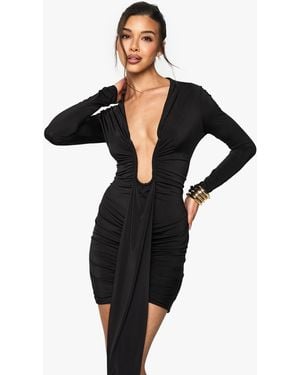 Boohoo Slinky Plunge Ruched Mini Dress - Black