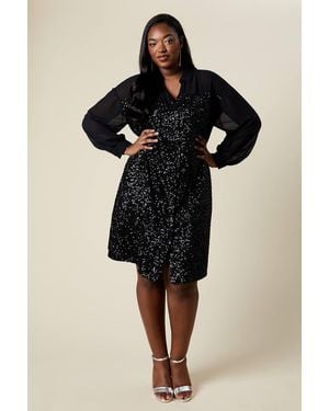 Wallis Curve Sequin Shirt Dress - Black