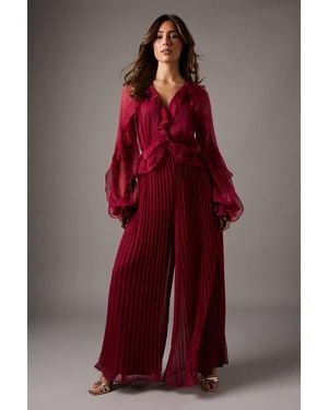 Coast Soft Chiffon Frill Jumpsuit - Red