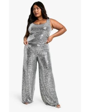 Boohoo Plus Sequin Wide Leg Trouser - Gray