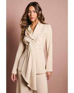 Coast Satin Detail Drape Front Blazer - Natural