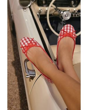 Boohoo Gingham Bow Round Toe Ballet Flats - Red
