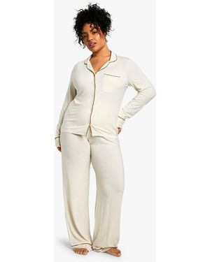 Boohoo Plus Premium Super Soft Button Front Pajama Set - Natural