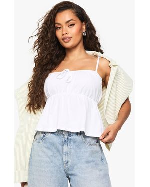 Boohoo Cotton Strappy Milkmaid Peplum Top - White
