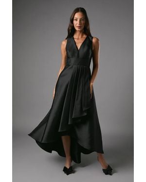 Coast Honoured Petite Sleeveless Plunge Waterfall Twill Maxi Bridesmaid Dress - Black