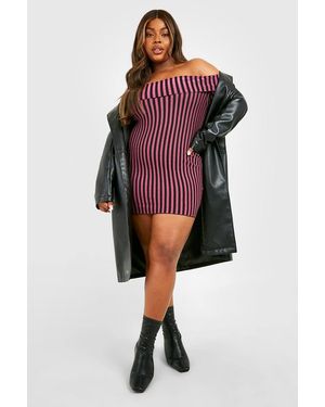 Boohoo Plus Two-Tone Rib Bardot Sweater Dress - Red