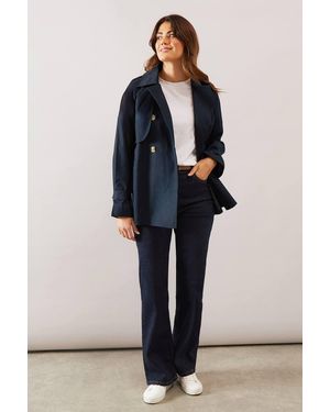 Wallis Cotton Button Trench Coat - Blue