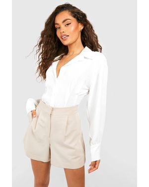 Boohoo Hammered Contour Seam Detail Fitted Shirt - White