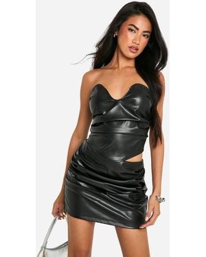 Boohoo PU Ruched Bandeau Corset Top - Black