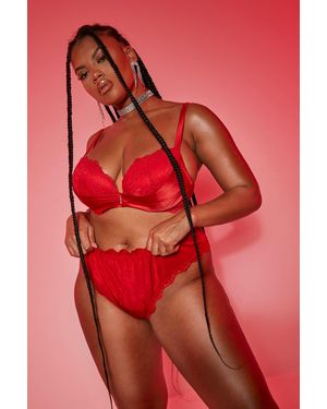 Boohoo Plus Heart Mesh Bum Panties - Red
